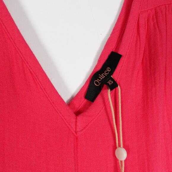 New Quince Hot Raspberry Pink Organic Cotton Gauze Tiered Maxi Dress XS 4076A - Picture 5 of 8